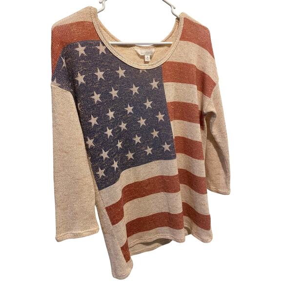 Charming Charlie American Flag Knit Top Small Cream Lightweight USA Preppy - Picture 4 of 4